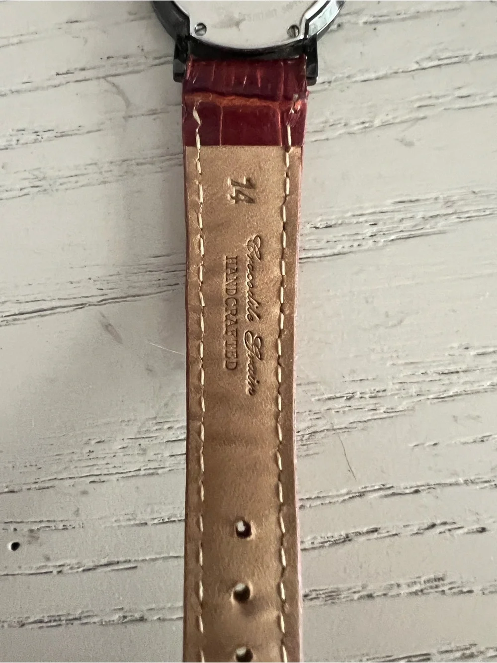Movado Women's Watch with Red Croc-Pattern Leather Strap and Black Dial